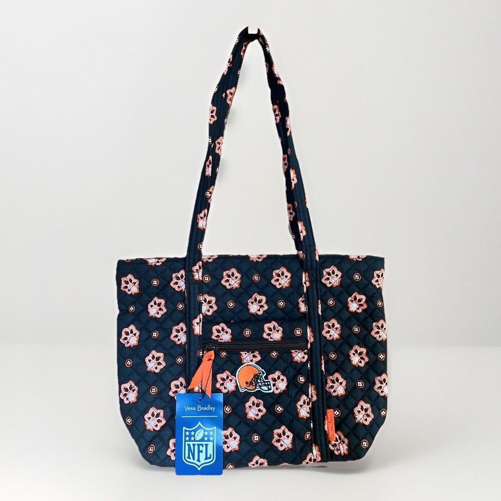 NWT Vera Bradley Quilted NFL Cleveland Browns Small Tote Bag Brown Orange Cotton